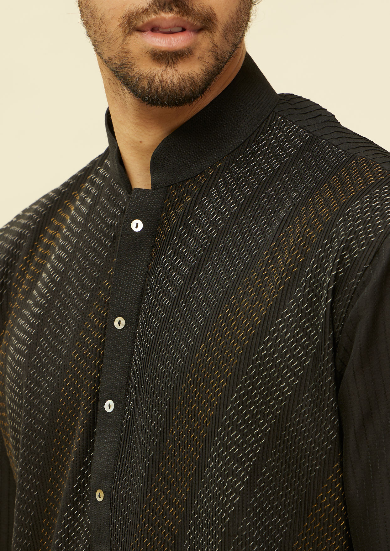 alt message - Twamev Men Black Pintex Elegance Kurta Set image number 1