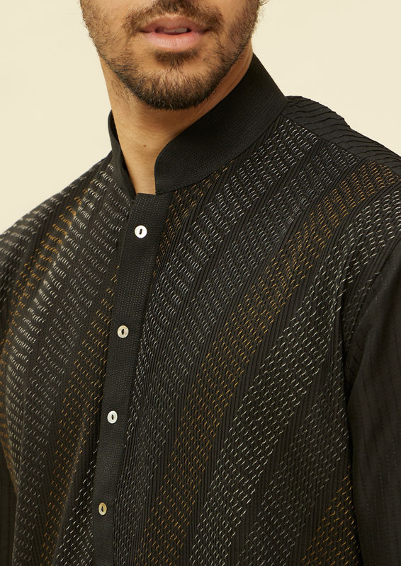 Twamev Men Black Pintex Elegance Kurta Set image number 1