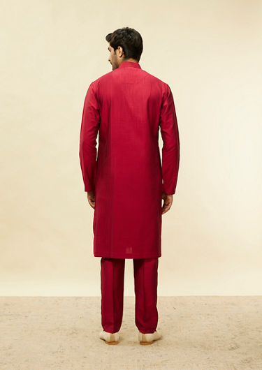 alt message - Twamev Men Timeless Red Pintex Elegance Kurta Set image number 4