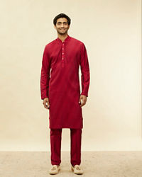Twamev Men Timeless Red Pintex Elegance Kurta Set