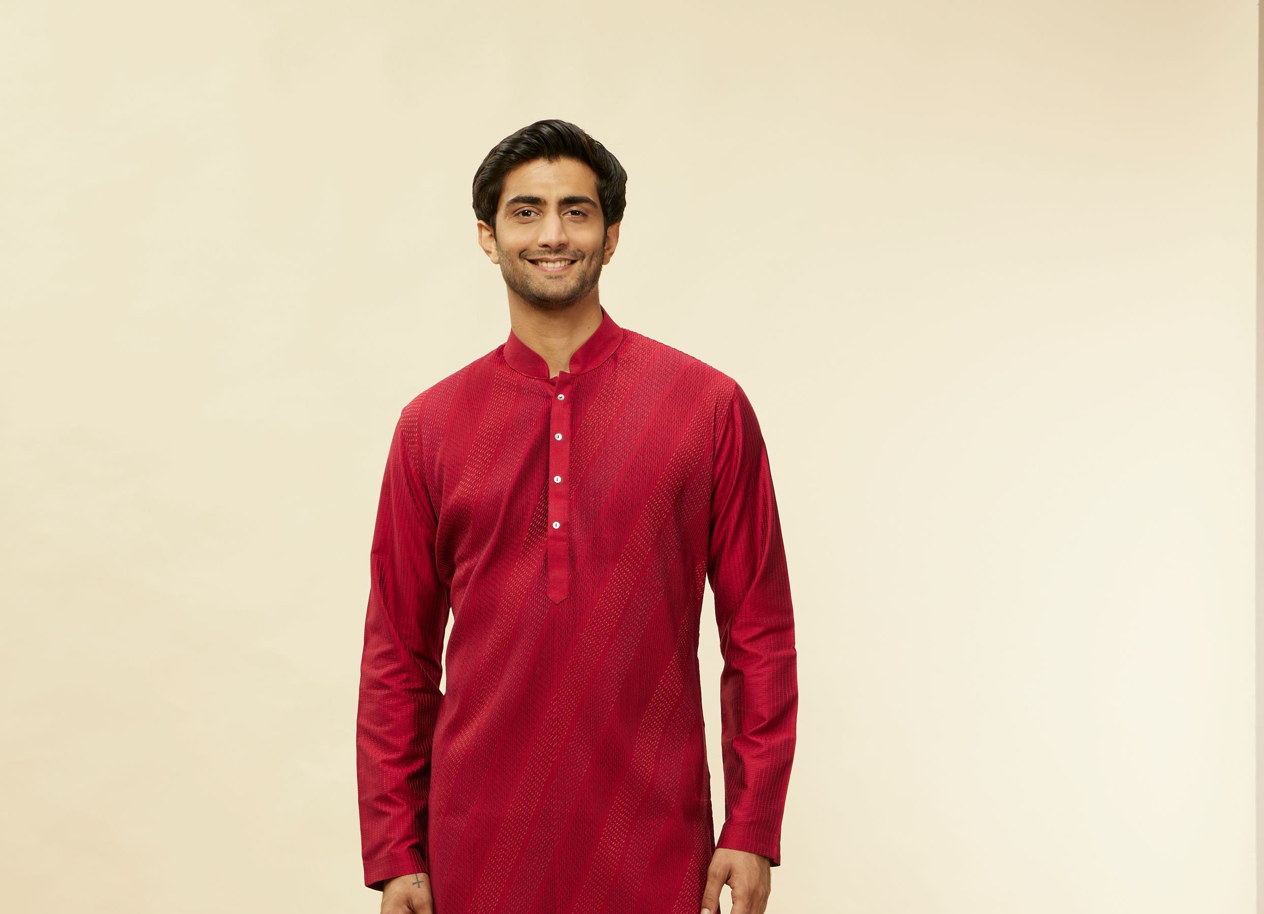Twamev Men Timeless Red Pintex Elegance Kurta Set