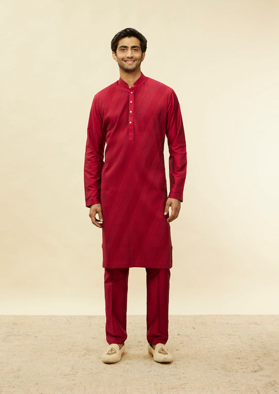 Twamev Men Timeless Red Pintex Elegance Kurta Set image number 2