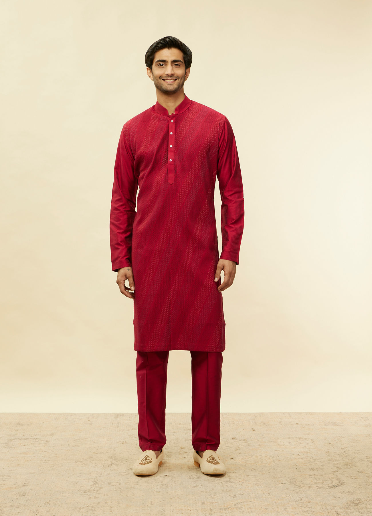 Twamev Men Timeless Red Pintex Elegance Kurta Set
