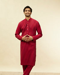 Twamev Men Timeless Red Pintex Elegance Kurta Set