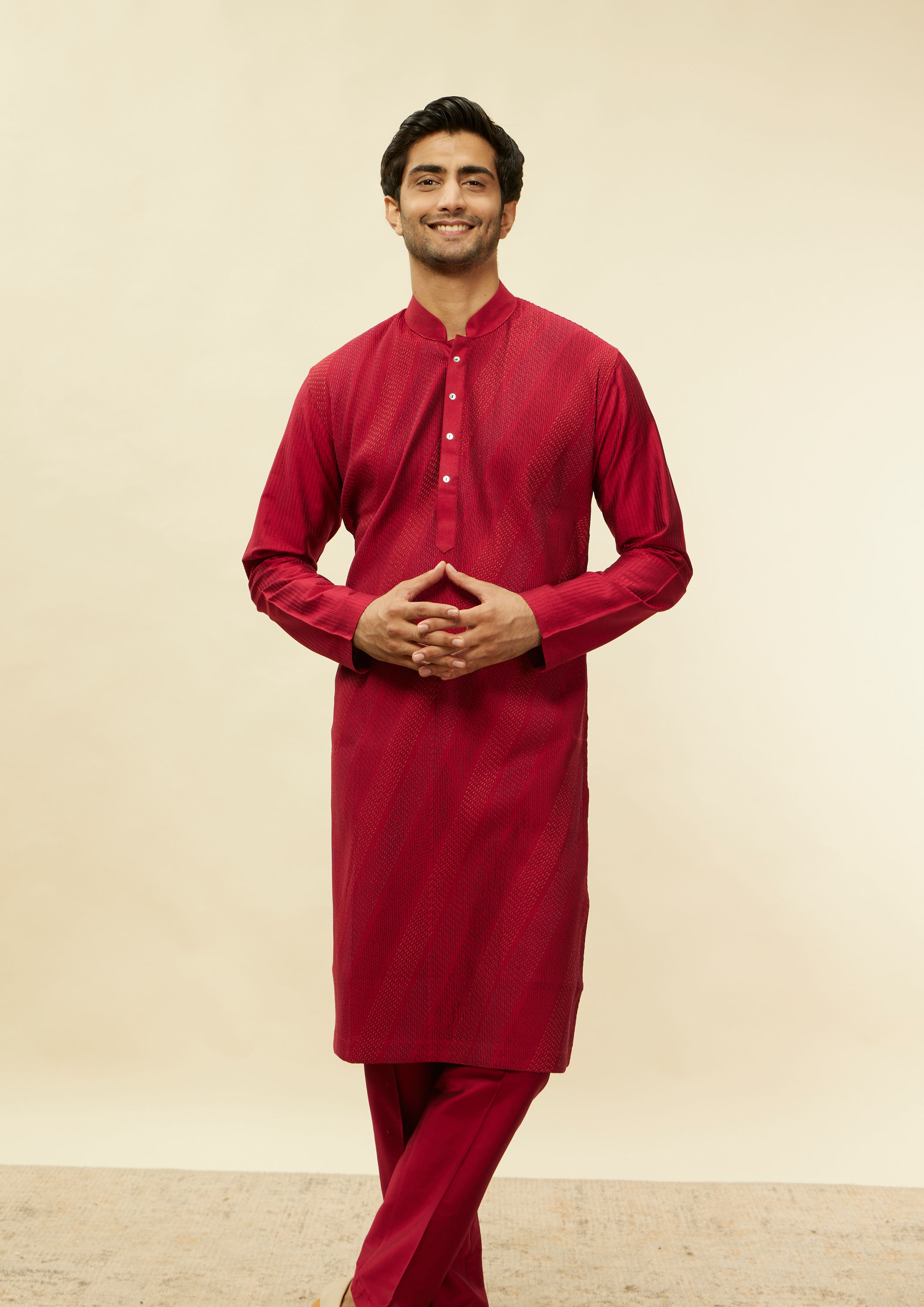 Twamev Men Timeless Red Pintex Elegance Kurta Set image number 0