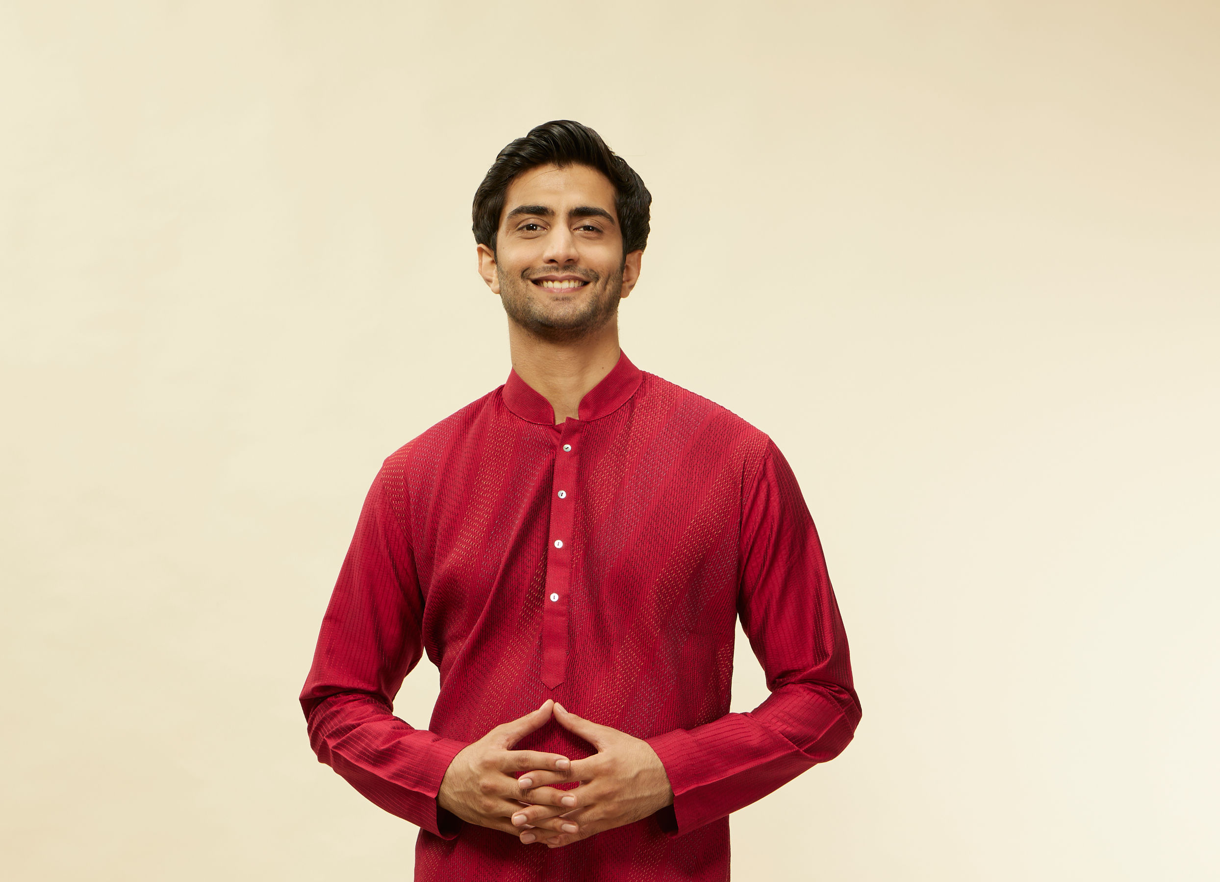 Twamev Men Timeless Red Pintex Elegance Kurta Set