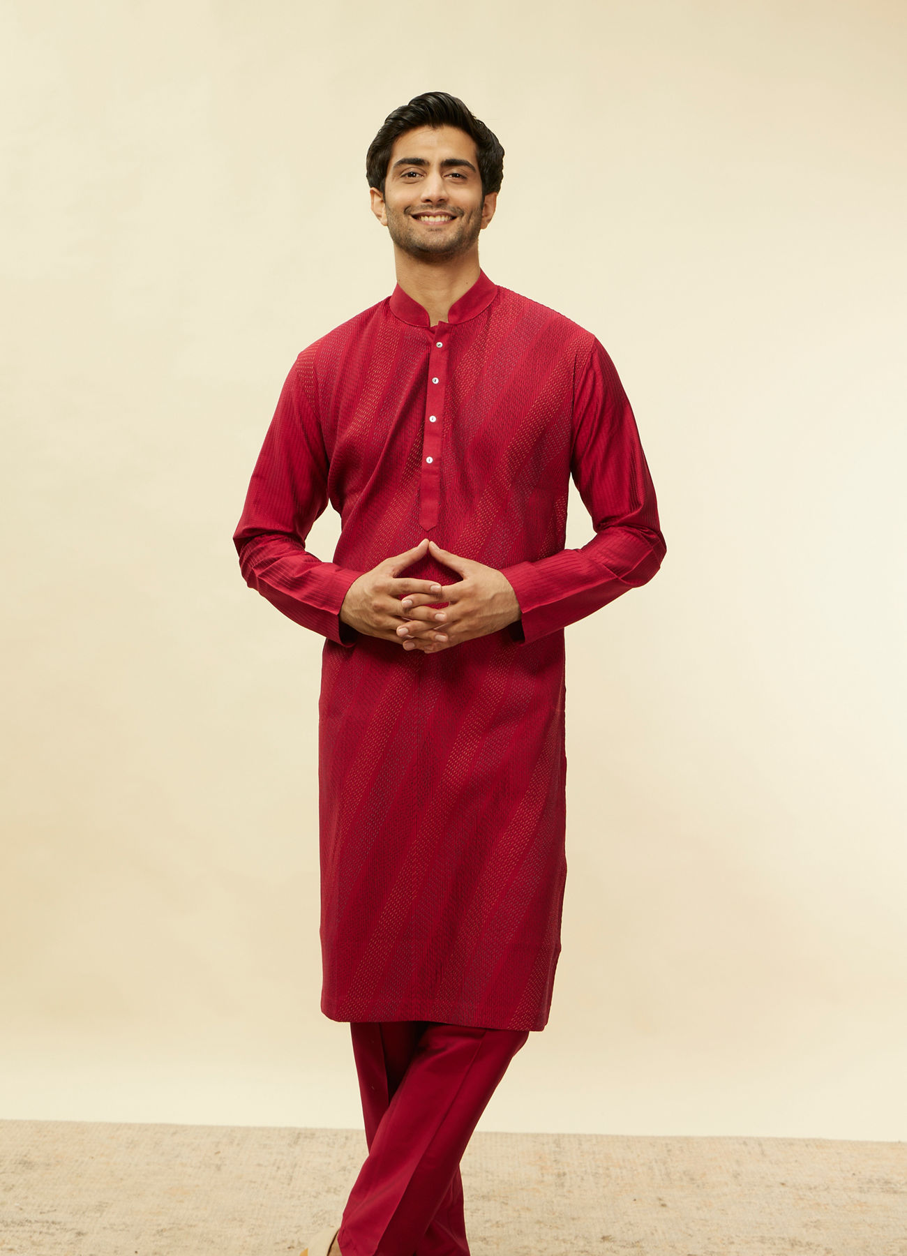 Twamev Men Timeless Red Pintex Elegance Kurta Set