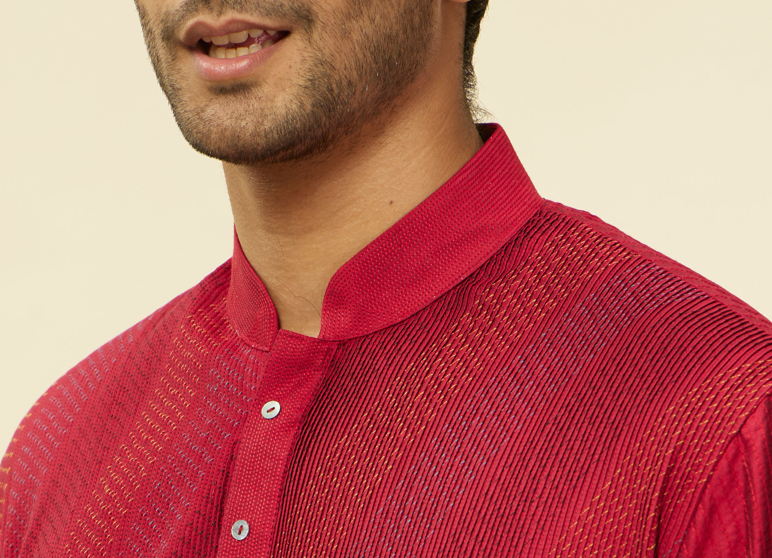 Twamev Men Timeless Red Pintex Elegance Kurta Set
