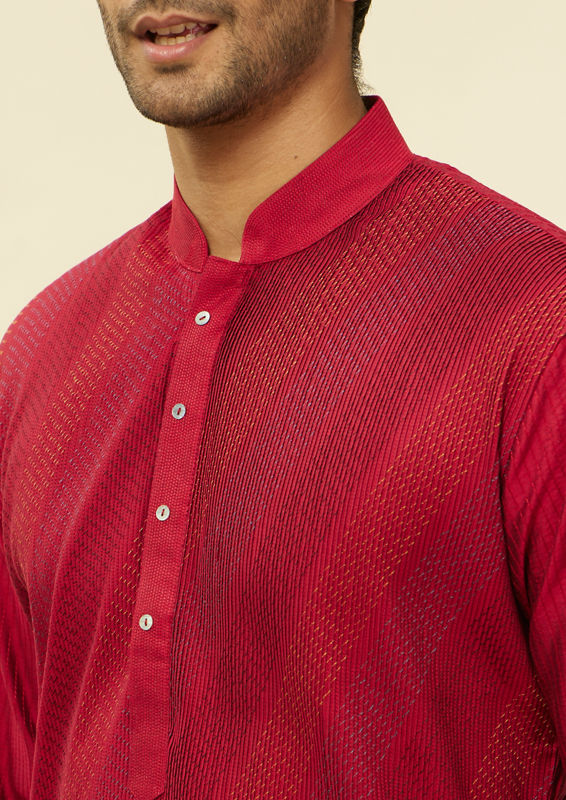 Twamev Men Timeless Red Pintex Elegance Kurta Set image number 1