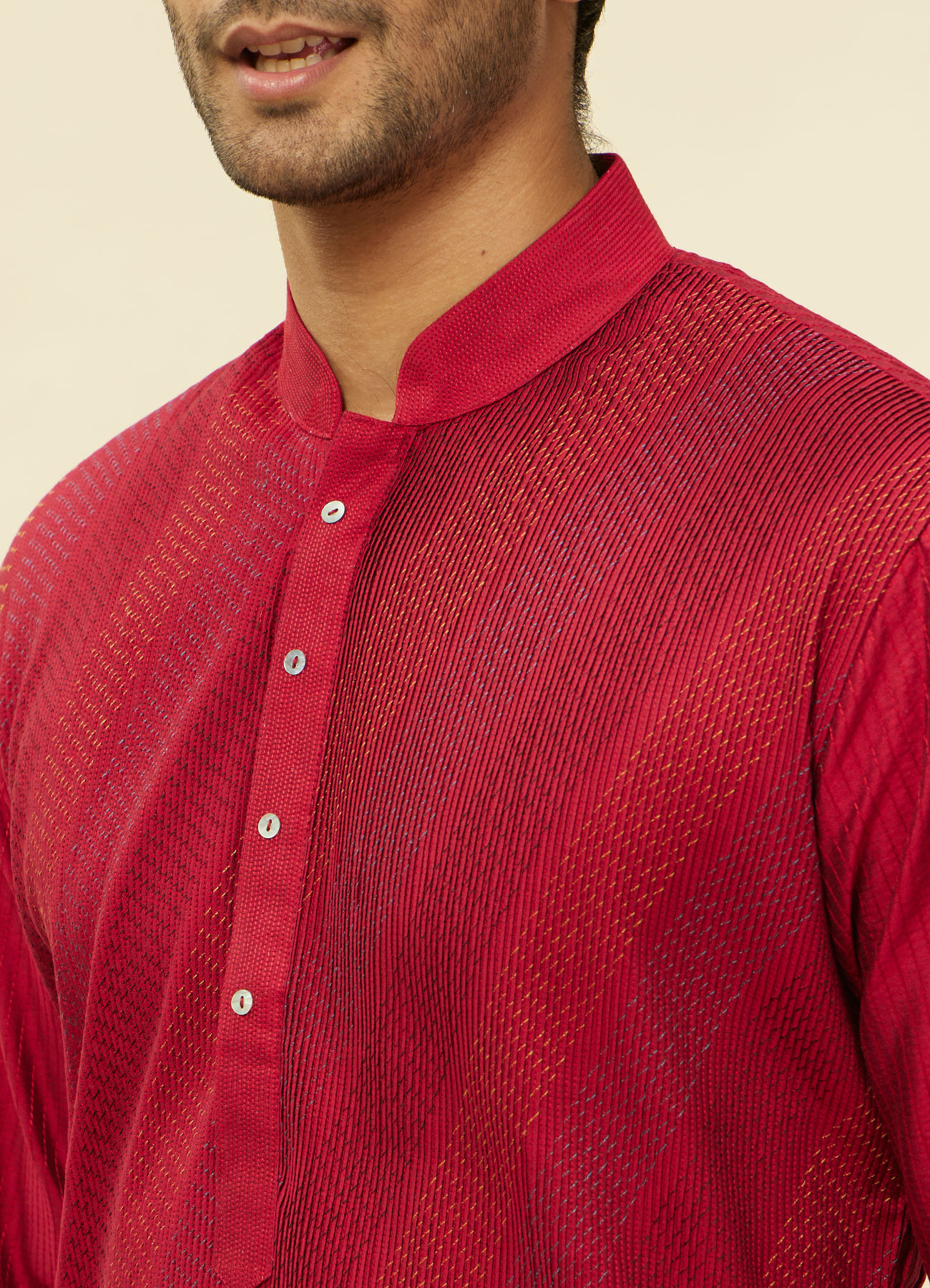 Twamev Men Timeless Red Pintex Elegance Kurta Set
