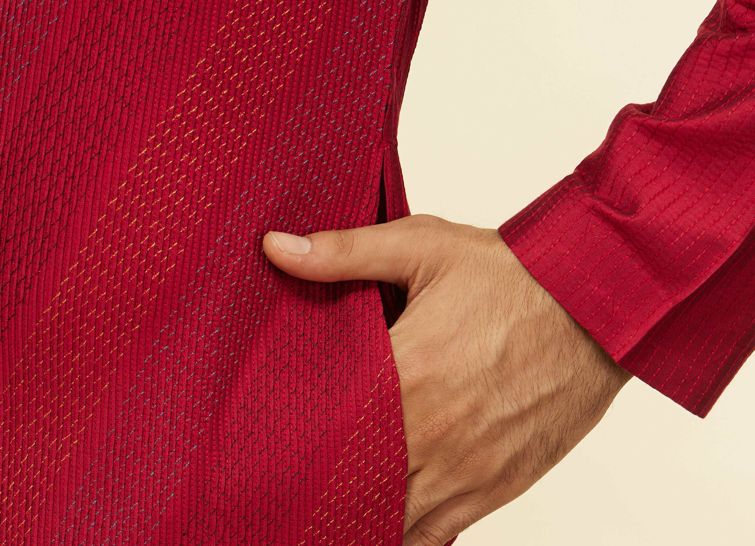 Twamev Men Timeless Red Pintex Elegance Kurta Set