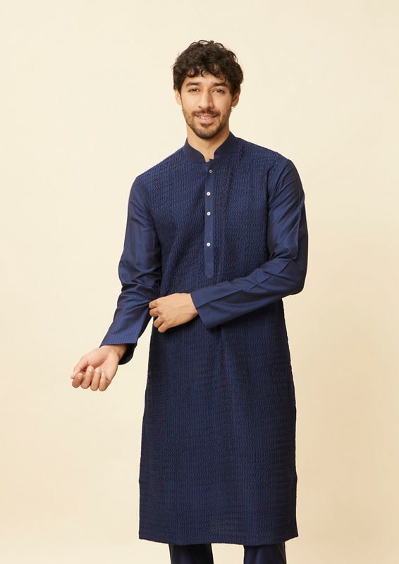 Twamev Men Dark Blue Stylish Kurta Pajama