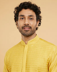 Twamev Men Mustard Viscose Pintuck Kurta Set