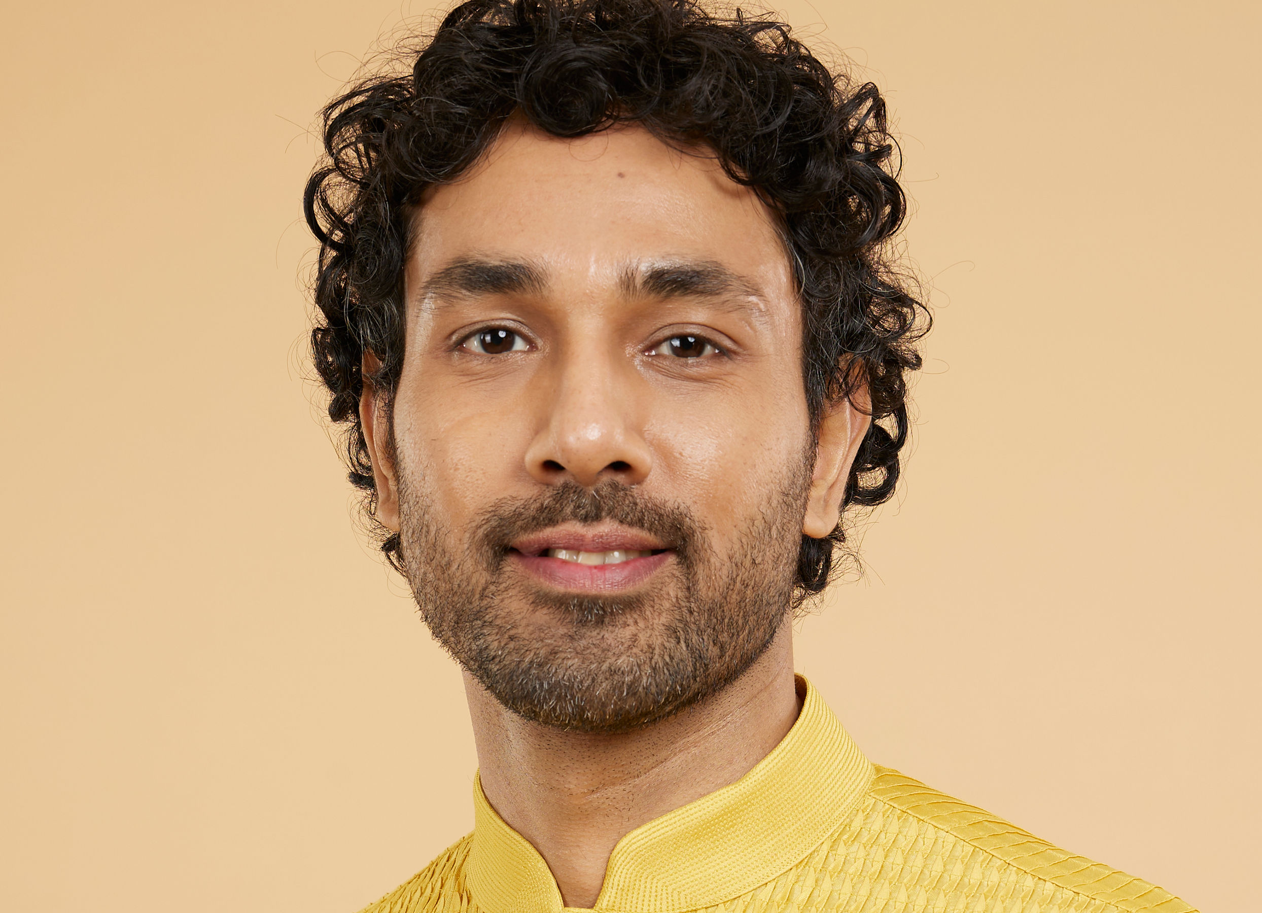 Twamev Men Mustard Viscose Pintuck Kurta Set
