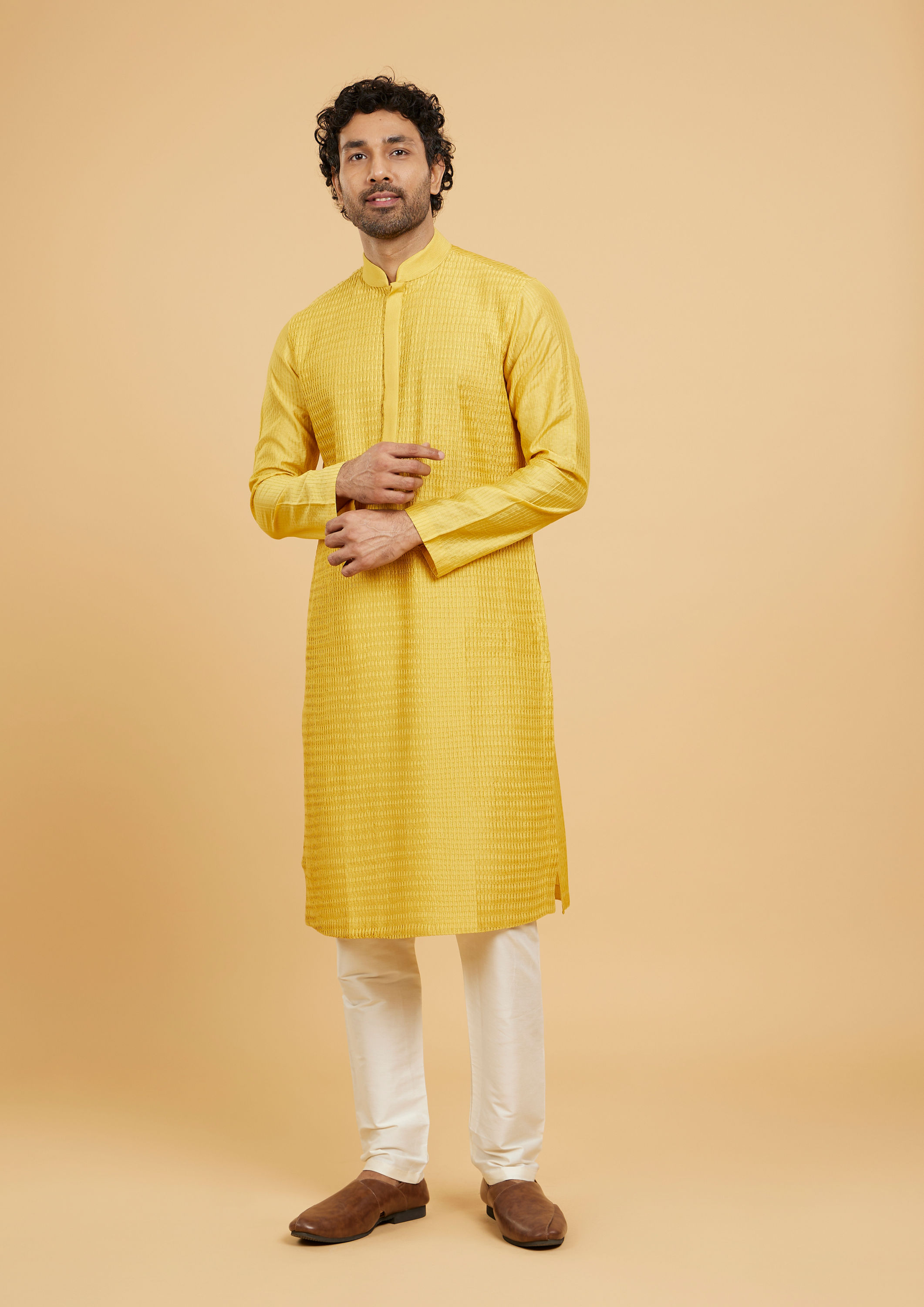 Twamev Men Vibrant Mustard Kurta Pajama