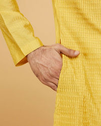 Twamev Men Mustard Viscose Pintuck Kurta Set