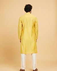 Twamev Men Mustard Viscose Pintuck Kurta Set