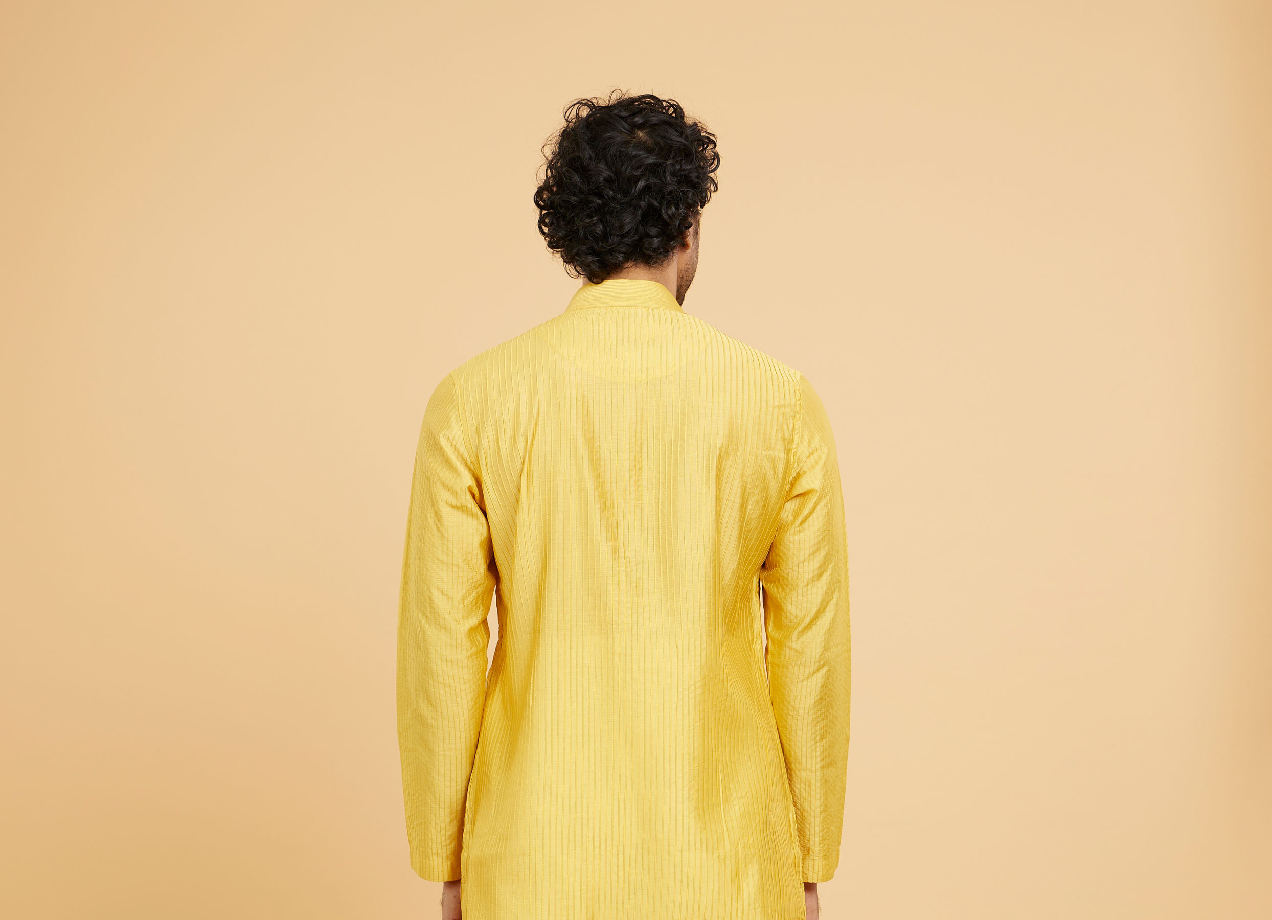 Twamev Men Mustard Viscose Pintuck Kurta Set