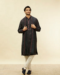 Twamev Men Enigmatic Dark Grey Sequin Kurta Set with Dupatta