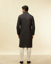 Twamev Men Enigmatic Dark Grey Sequin Kurta Set with Dupatta