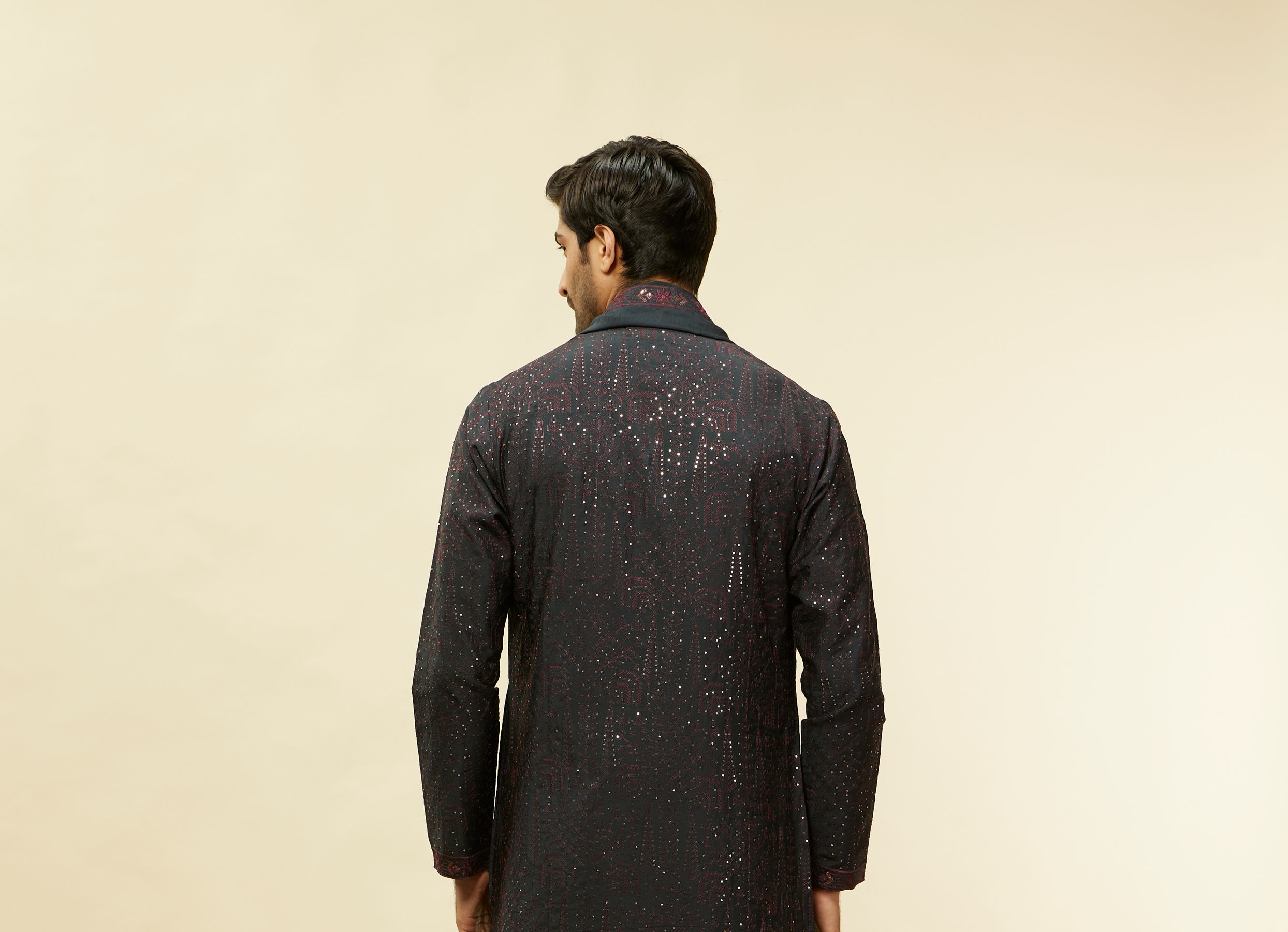 Twamev Men Enigmatic Dark Grey Sequin Kurta Set with Dupatta