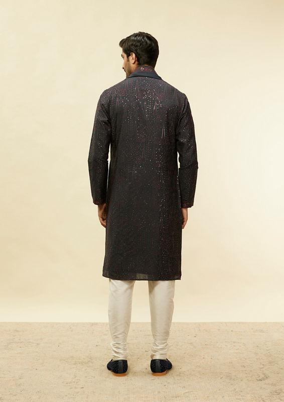 Twamev Men Enigmatic Dark Grey Sequin Kurta Set with Dupatta