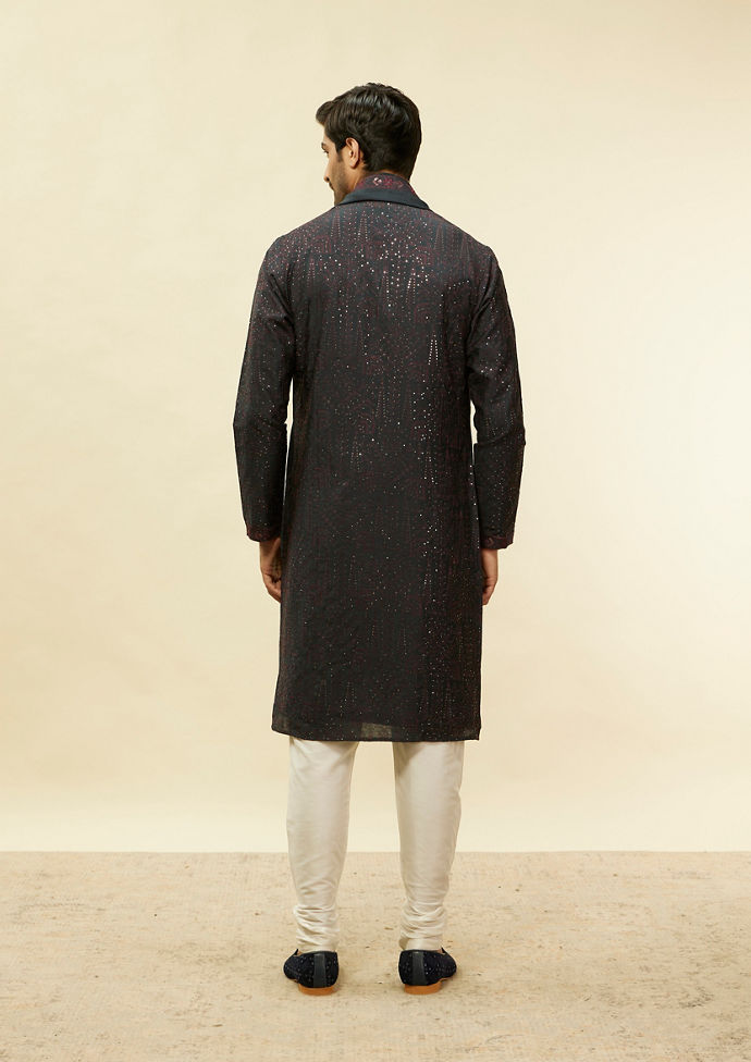 Twamev Men Enigmatic Dark Grey Sequin Kurta Set with Dupatta image number 4