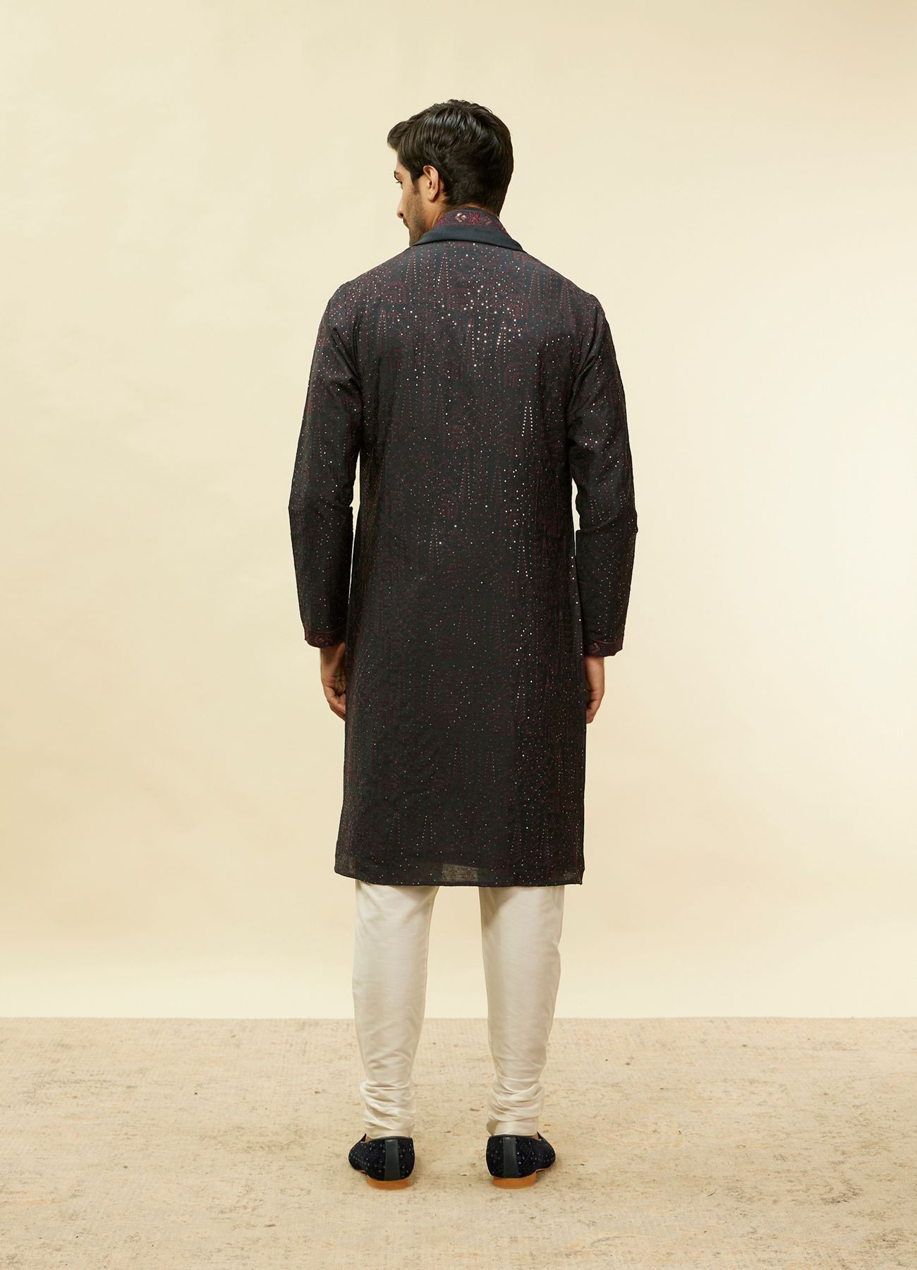 Twamev Men Enigmatic Dark Grey Sequin Kurta Set with Dupatta