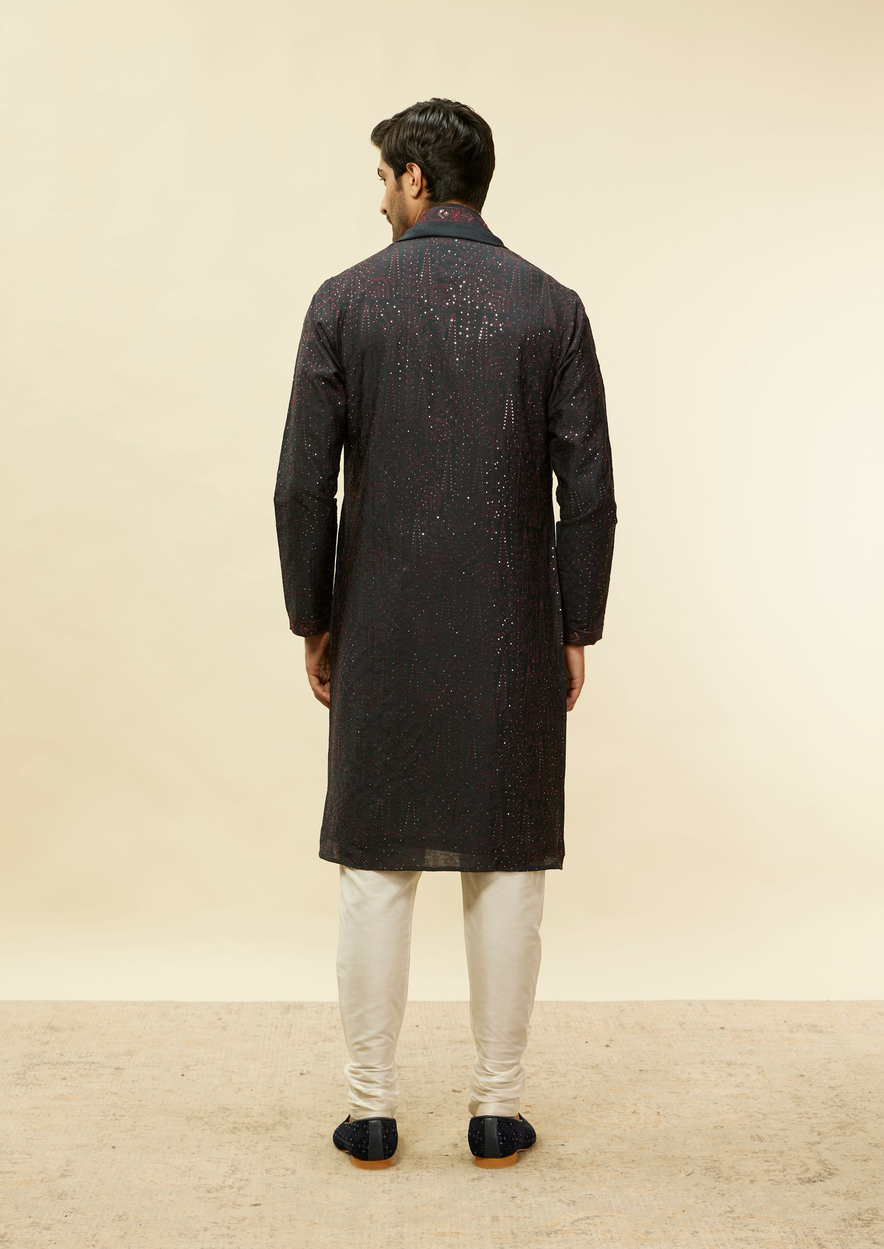 Twamev Men Enigmatic Dark Grey Sequin Kurta Set with Dupatta