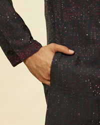Twamev Men Enigmatic Dark Grey Sequin Kurta Set with Dupatta