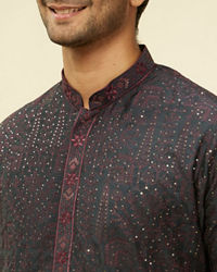 Twamev Men Enigmatic Dark Grey Sequin Kurta Set with Dupatta