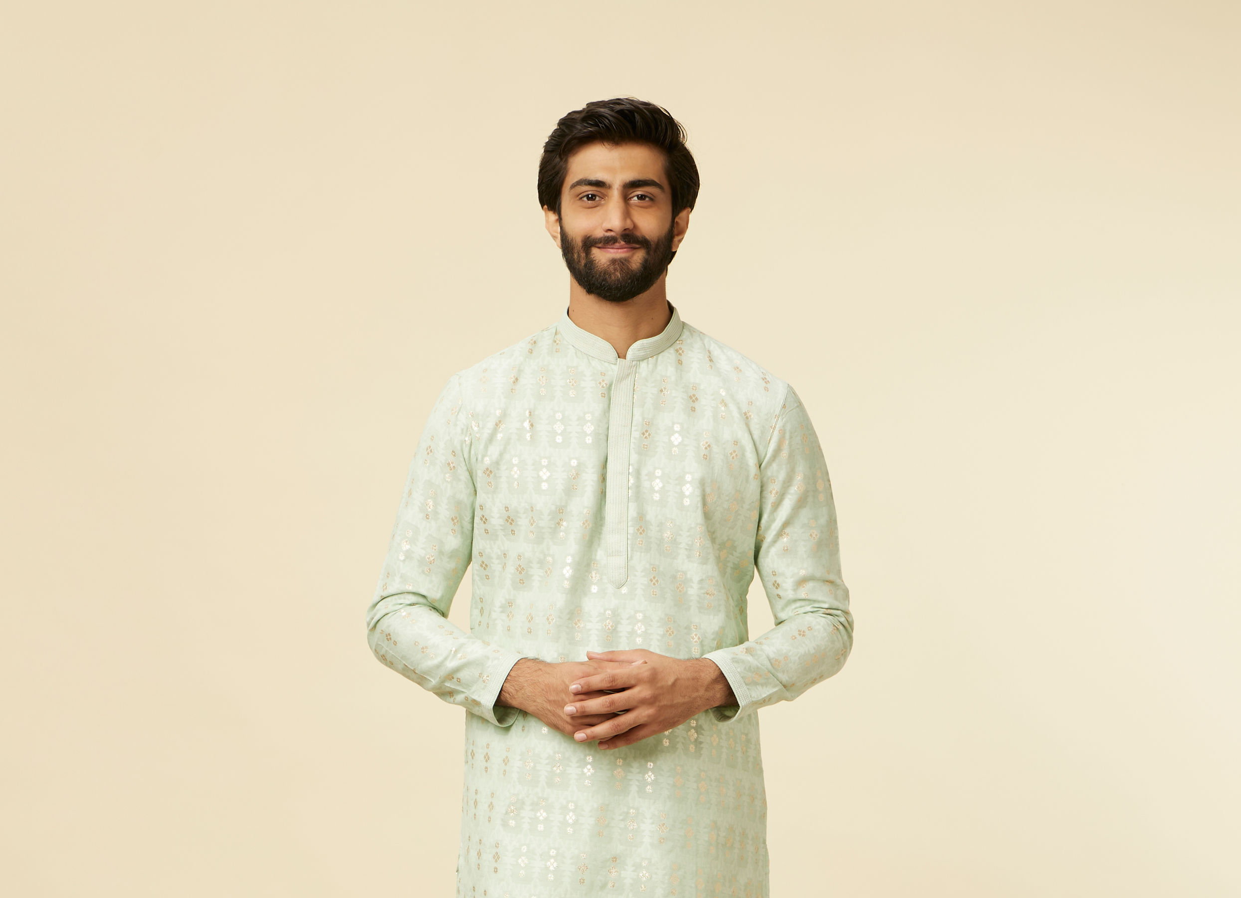 Twamev Men Light Blue Floral Buta Patterned Kurta Set