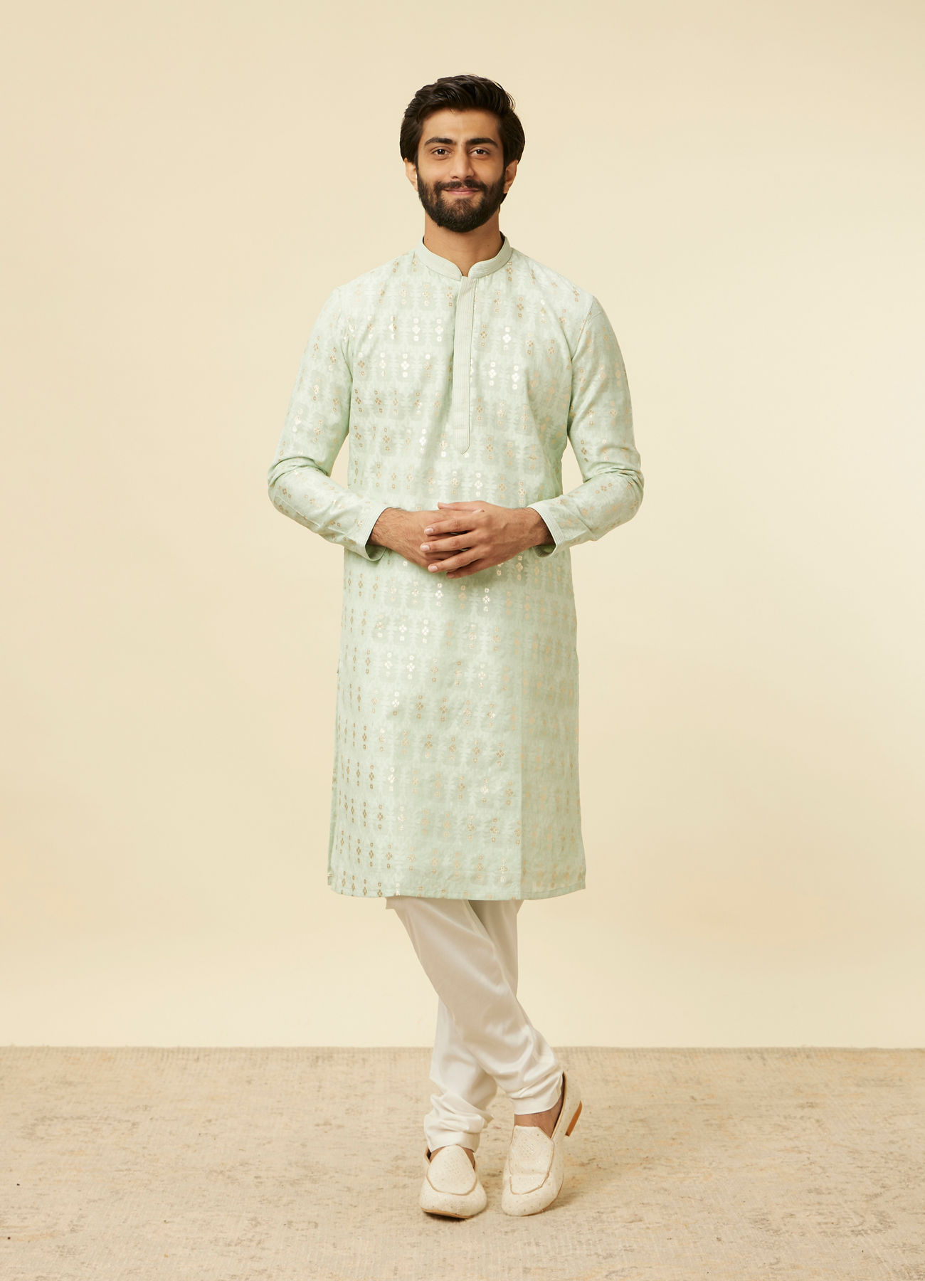 Twamev Men Light Blue Floral Buta Patterned Kurta Set