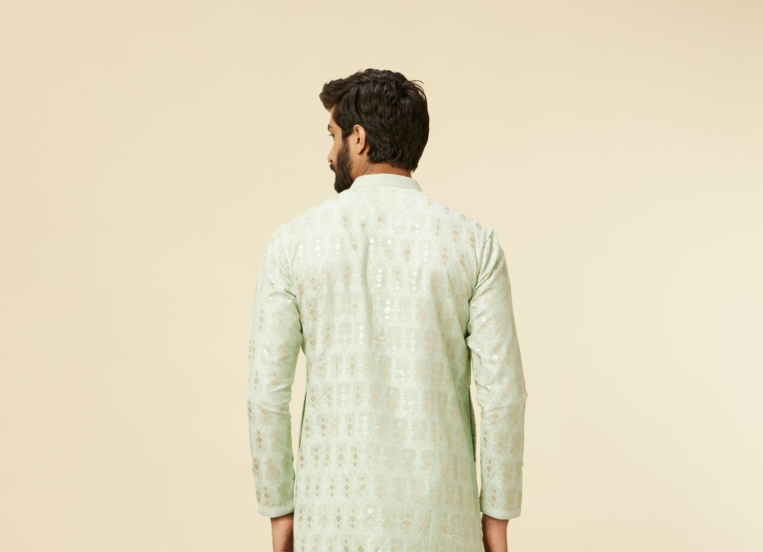 Twamev Men Light Blue Floral Buta Patterned Kurta Set