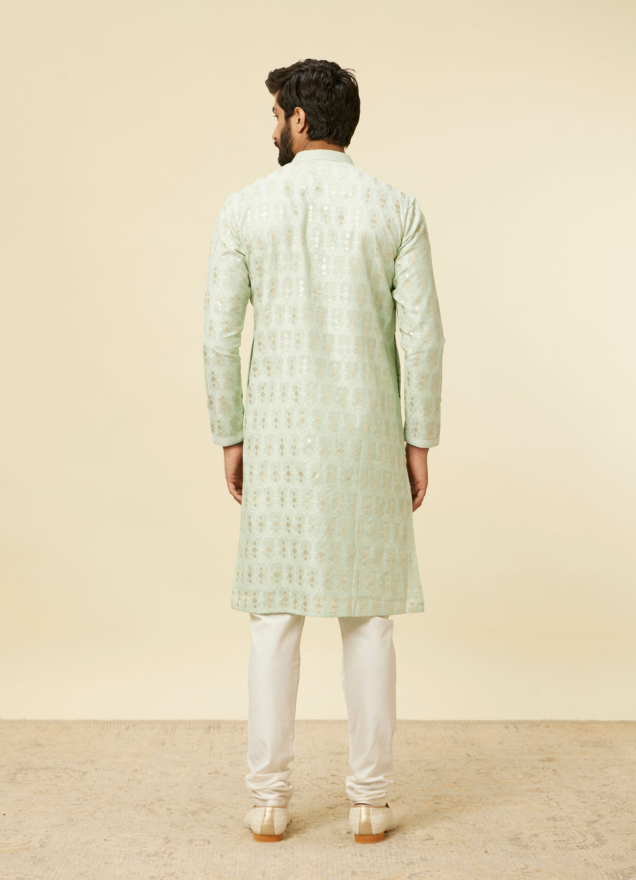 Twamev Men Light Blue Floral Buta Patterned Kurta Set