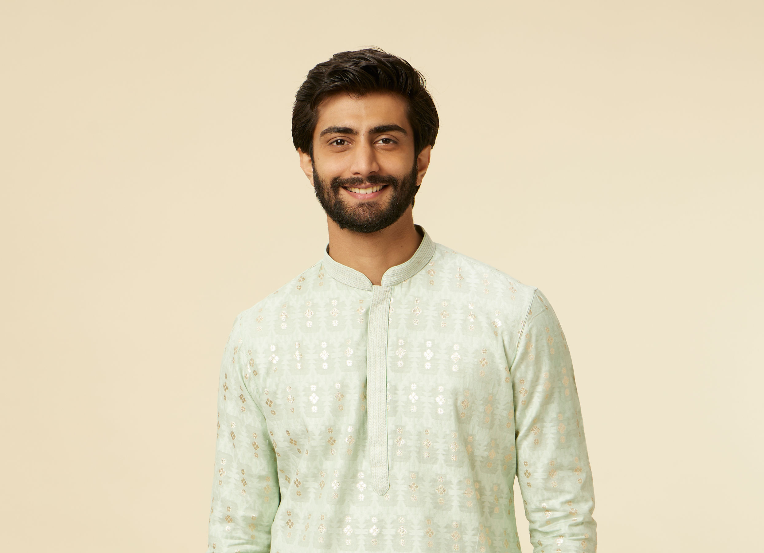 Twamev Men Light Blue Floral Buta Patterned Kurta Set