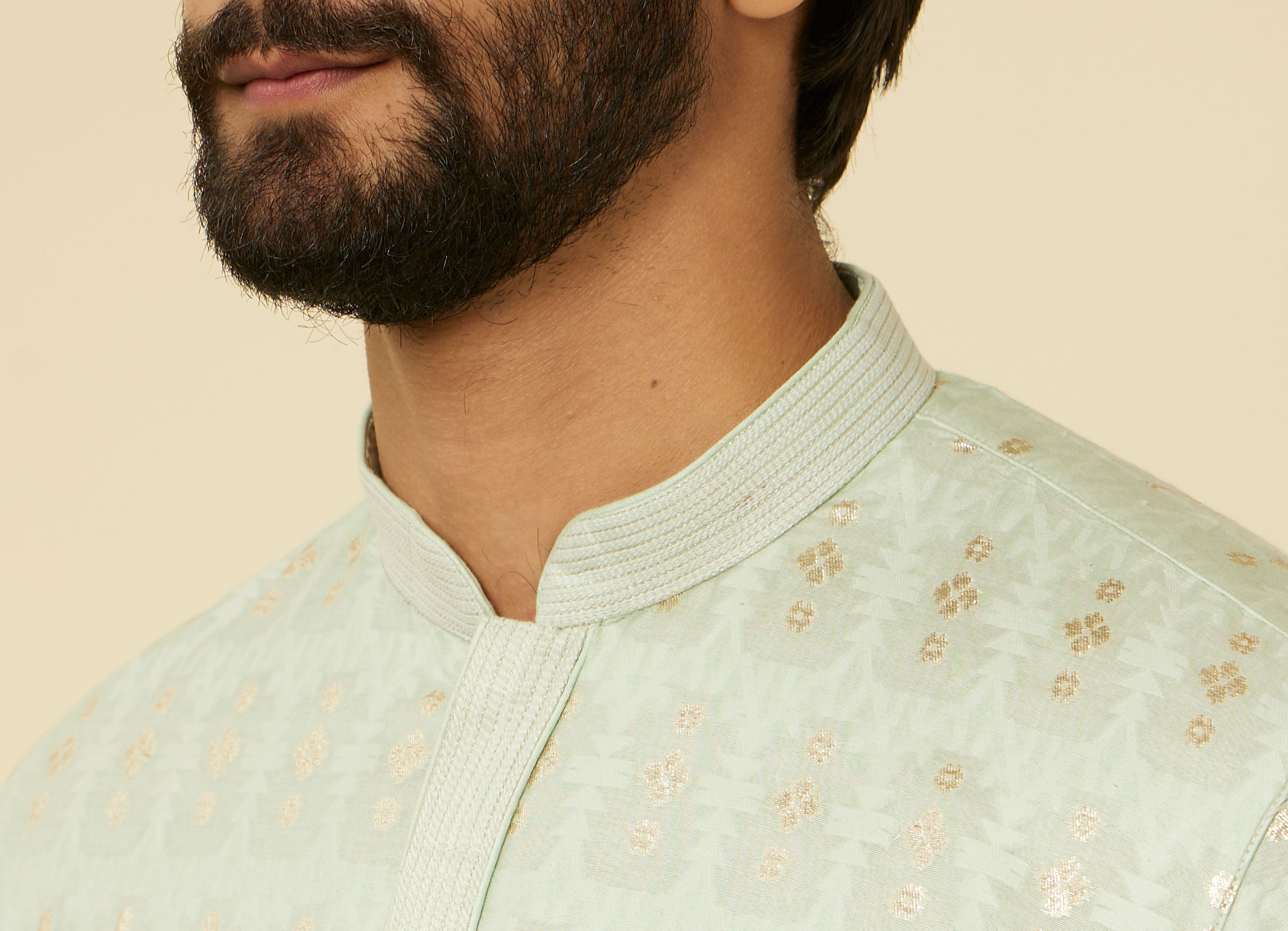 Twamev Men Light Blue Floral Buta Patterned Kurta Set