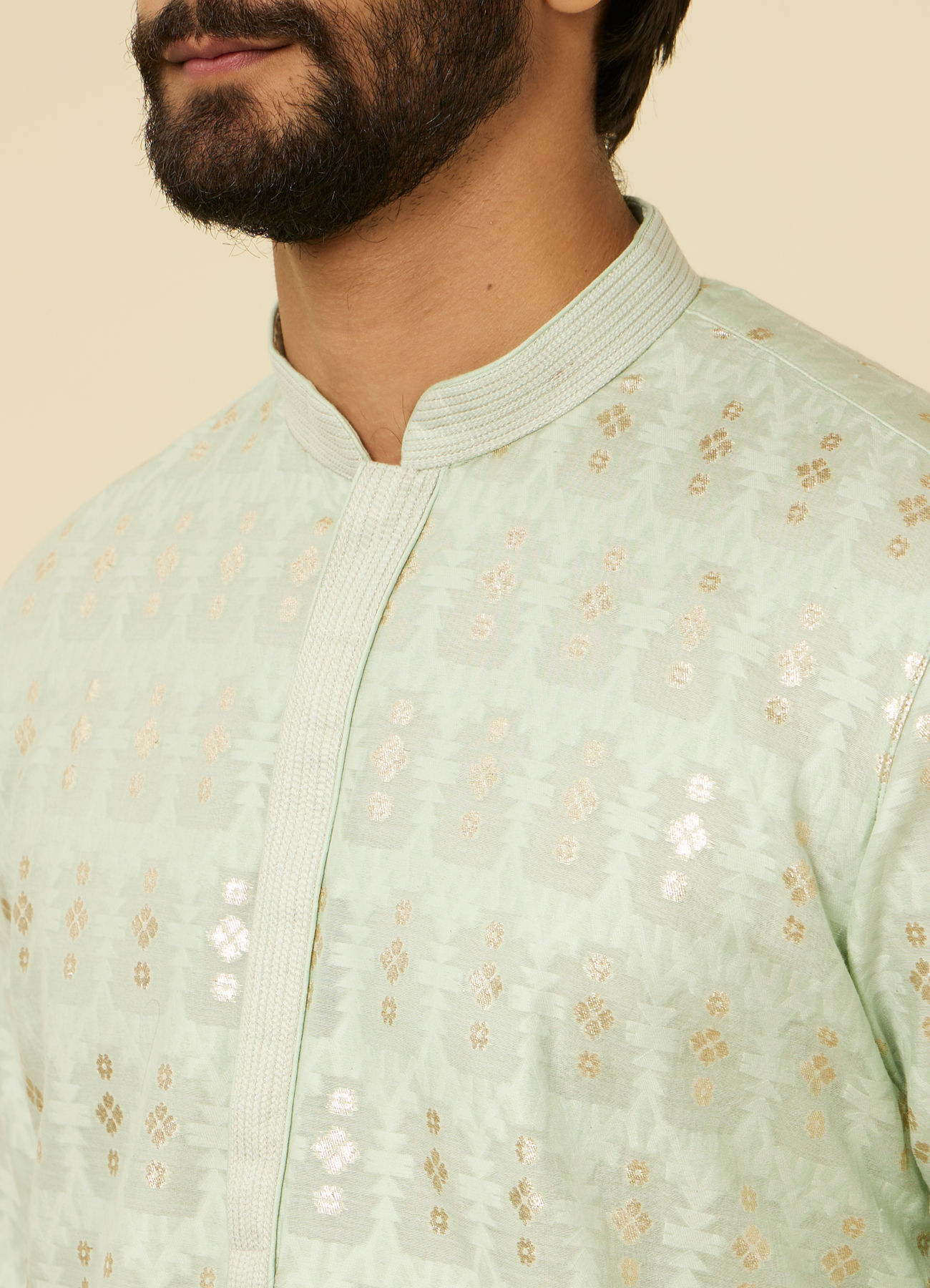 Twamev Men Light Blue Floral Buta Patterned Kurta Set