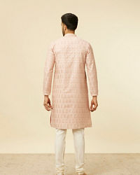 Twamev Men Dusty Pink Silk Floral Buta Patterned Kurta Set