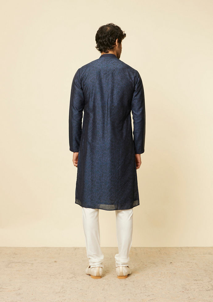 Twamev Men Indigo Blue Bel Buti Patterned Kurta Set