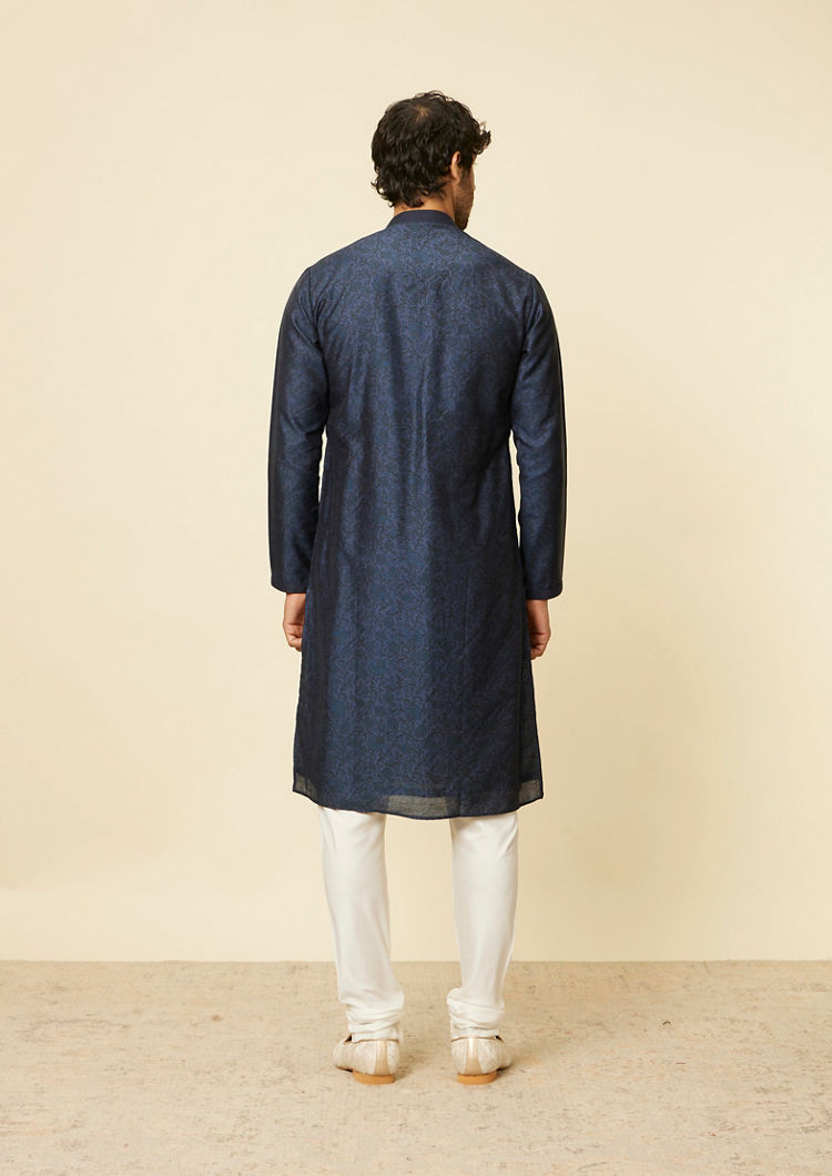 Twamev Men Indigo Blue Bel Buti Patterned Kurta Set