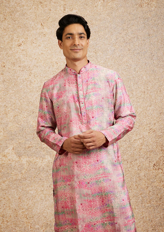 alt message - Twamev Men Pink Splendor Embellished Kurta Pajama image number 0