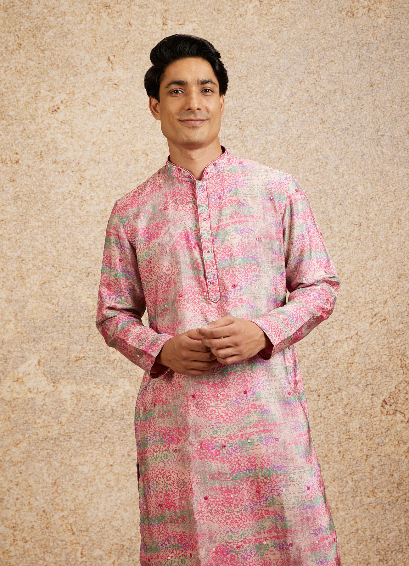 Twamev Men Pink Splendor Embellished Kurta Pajama