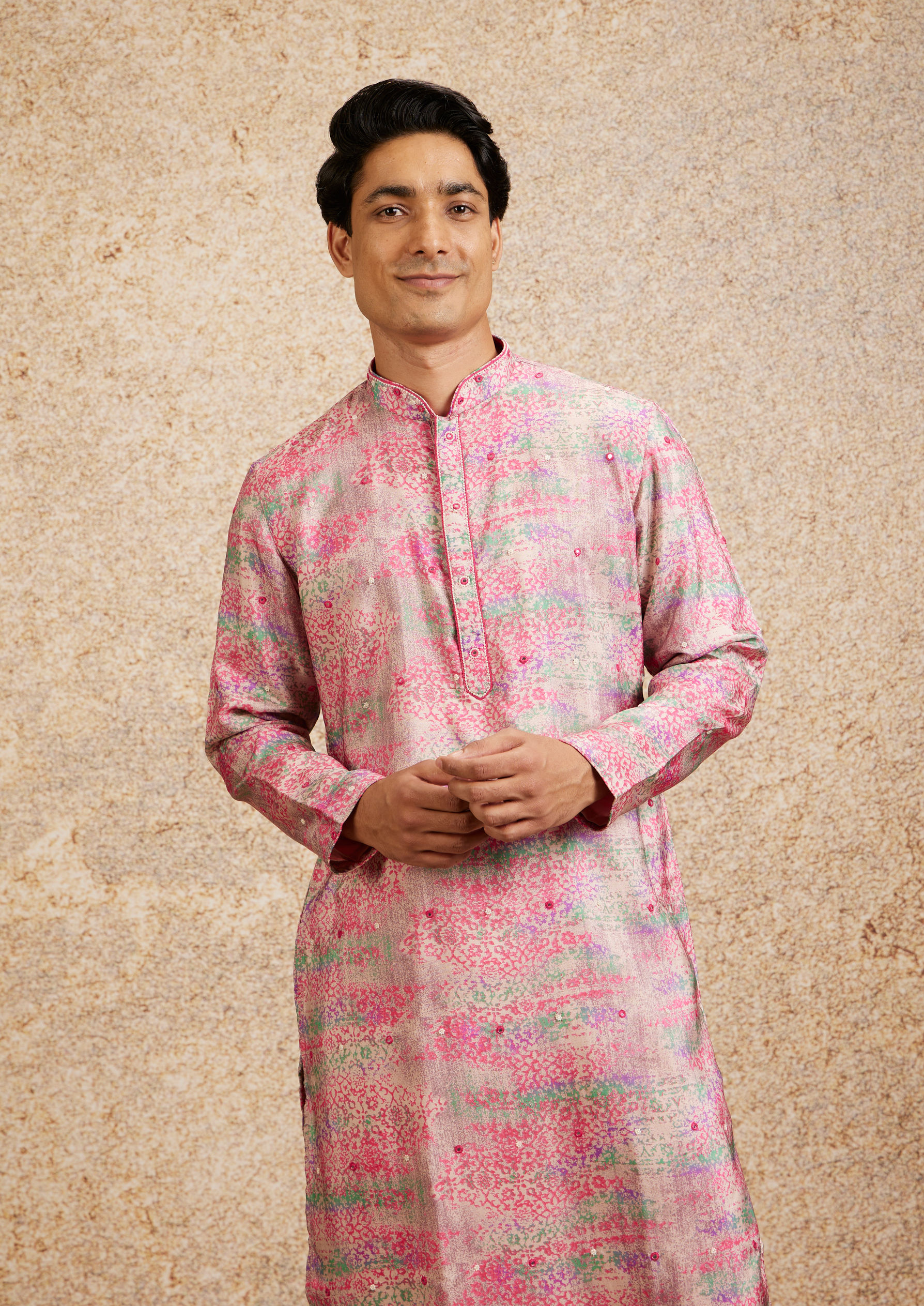 Twamev Men Pink Splendor Embellished Kurta Pajama