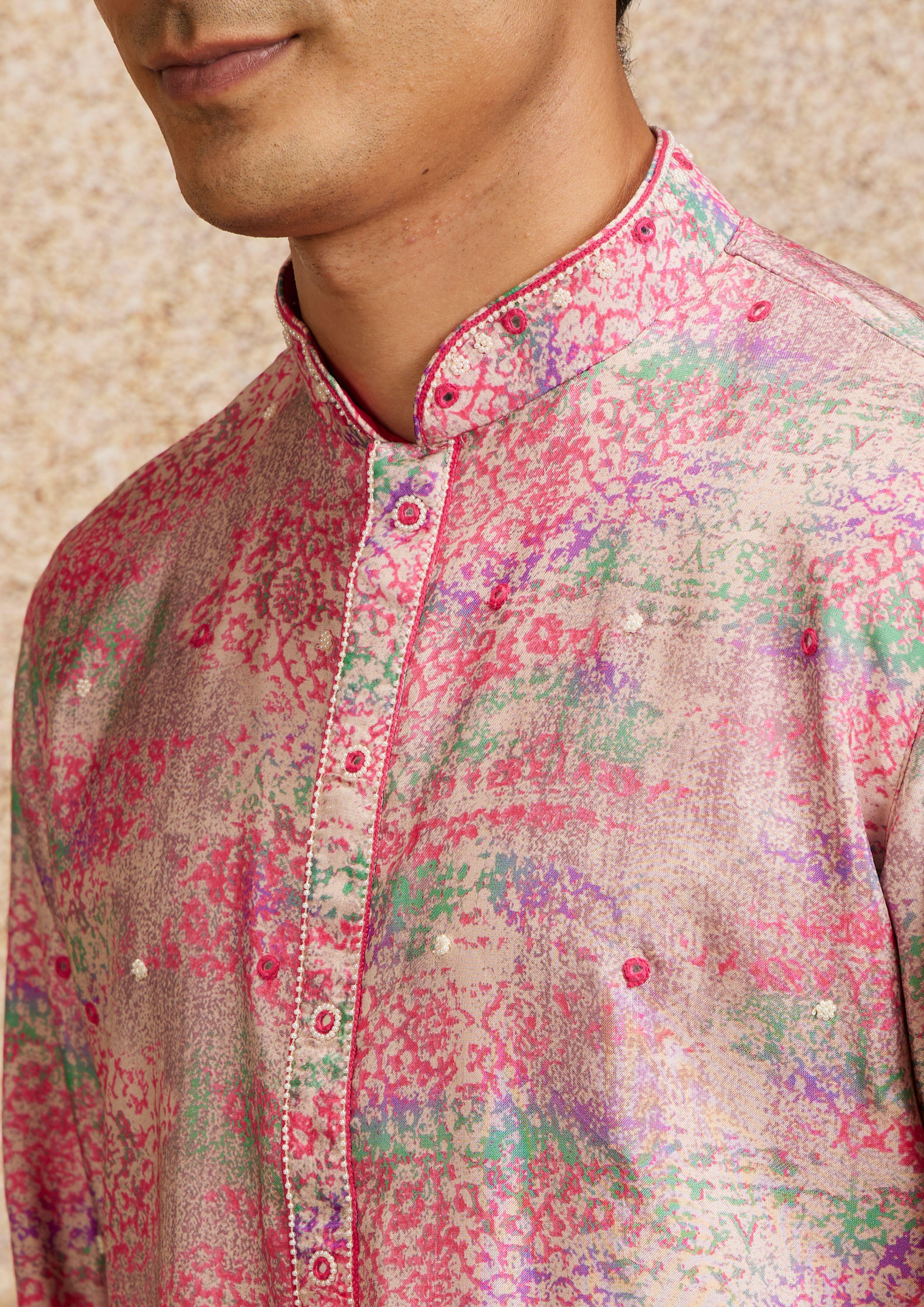 Twamev Men Pink Splendor Embellished Kurta Pajama