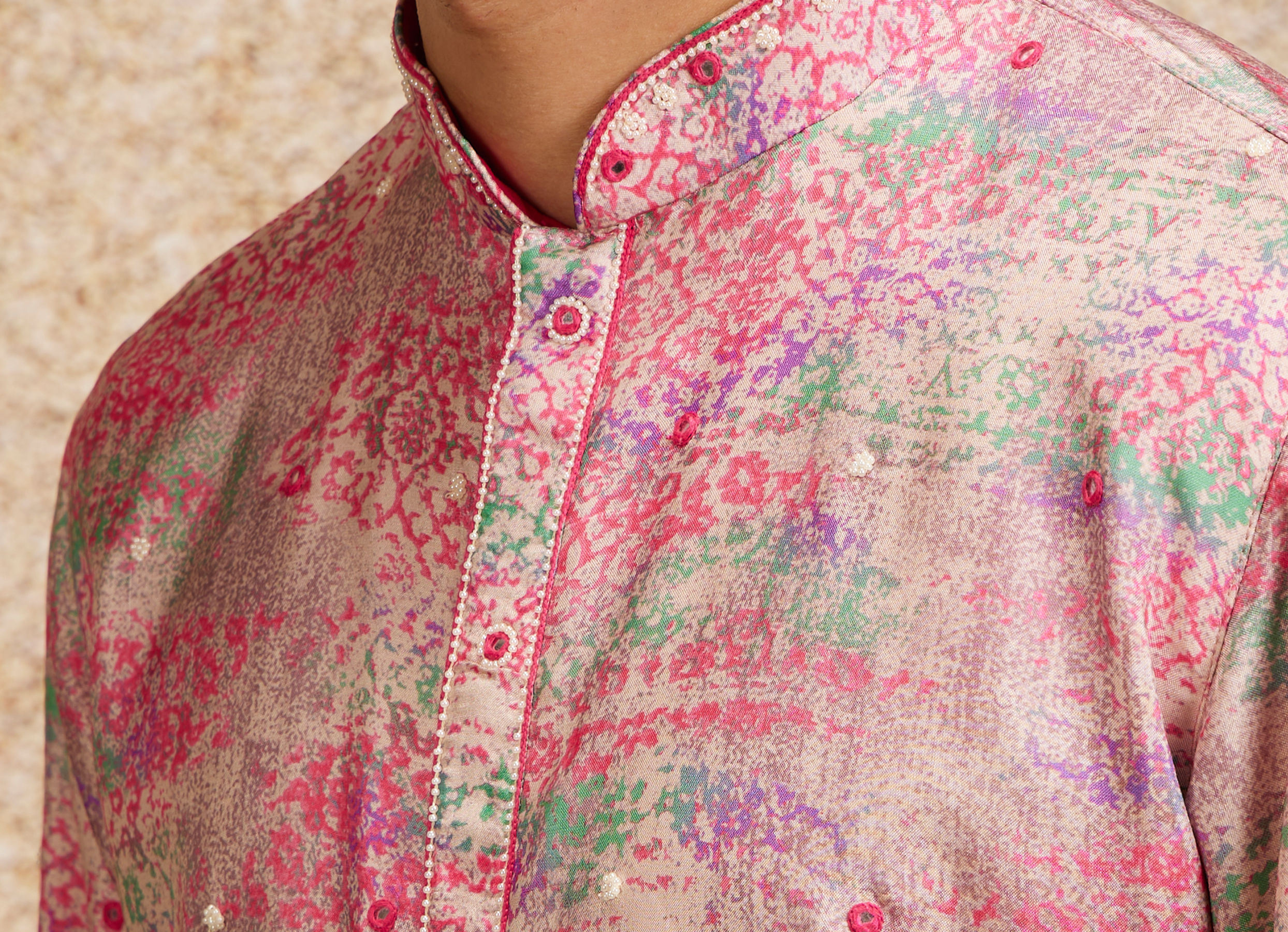 Twamev Men Pink Splendor Embellished Kurta Pajama
