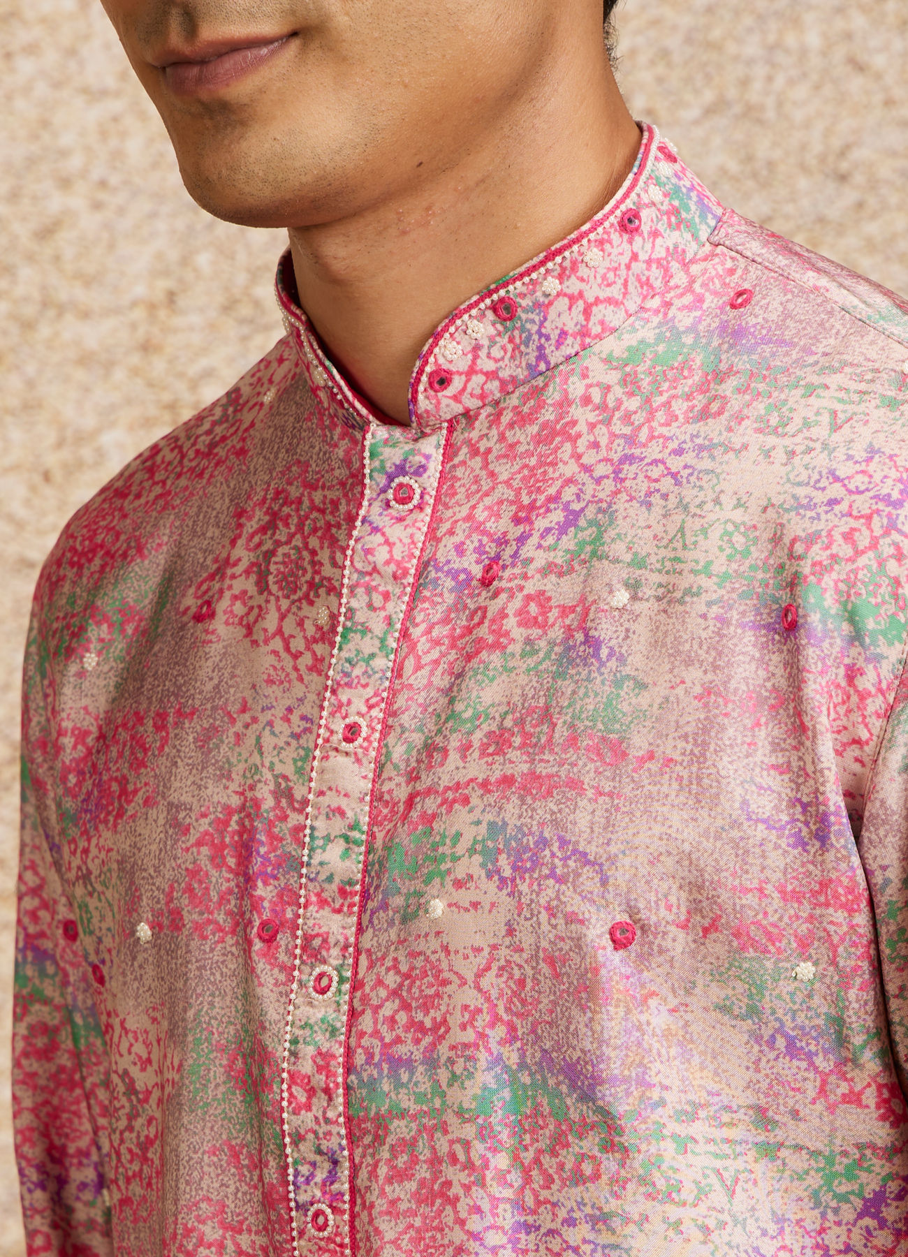 Twamev Men Pink Splendor Embellished Kurta Pajama