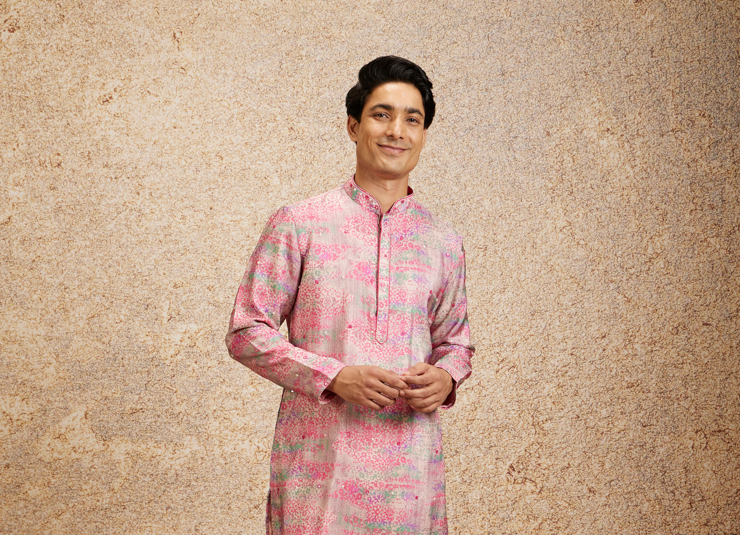 Twamev Men Pink Splendor Embellished Kurta Pajama