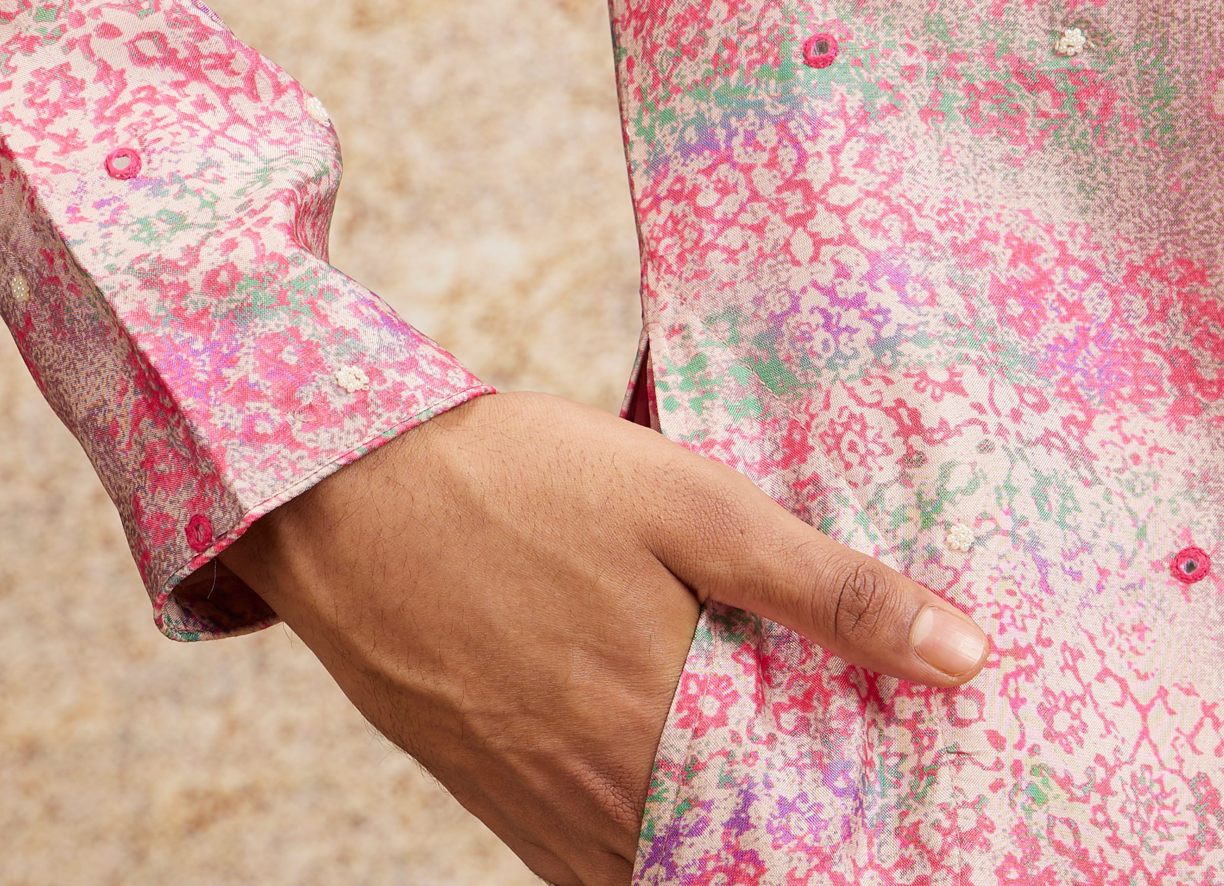Twamev Men Pink Splendor Embellished Kurta Pajama