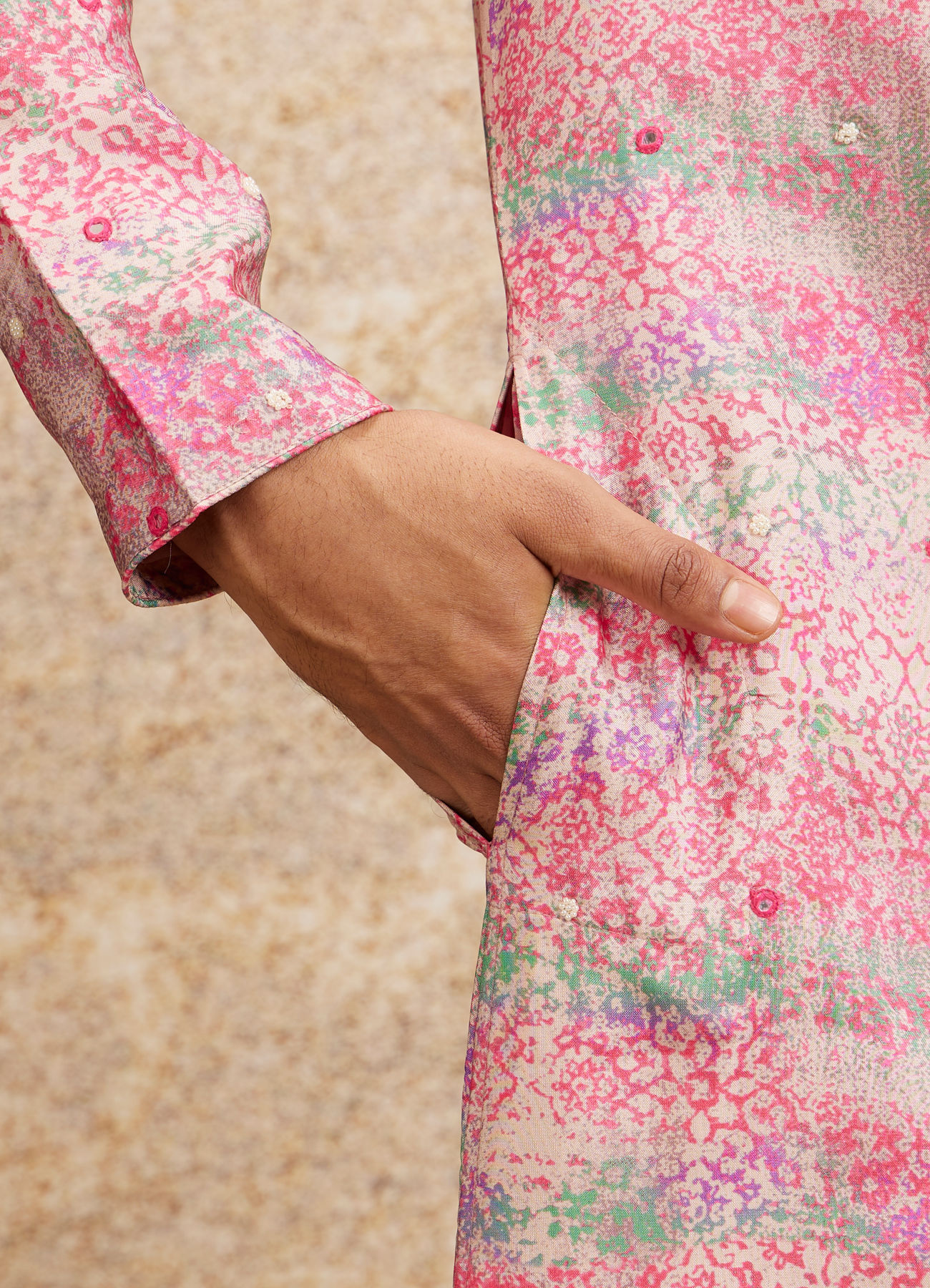 Twamev Men Pink Splendor Embellished Kurta Pajama